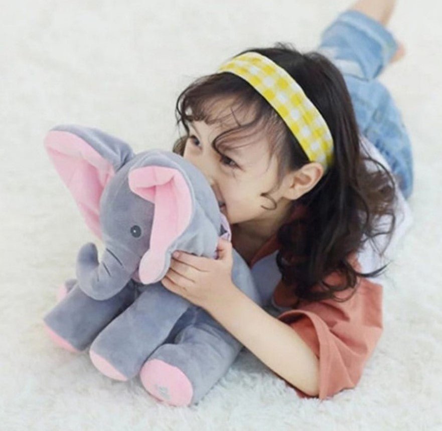 Jucarie interactiva elefant, peek a boo, canta si vorbeste, limba engleza, roz - BUZ.RO