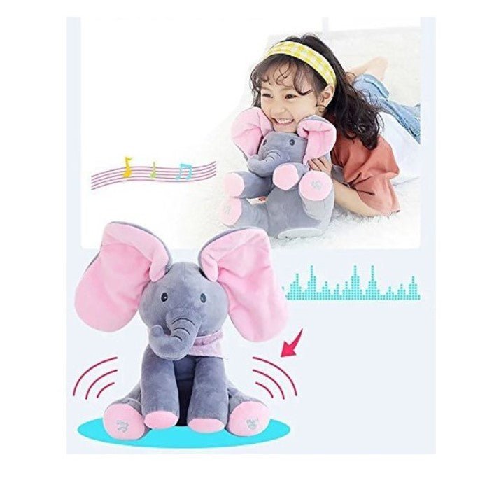 Jucarie interactiva elefant, peek a boo, canta si vorbeste, limba engleza, roz - BUZ.RO