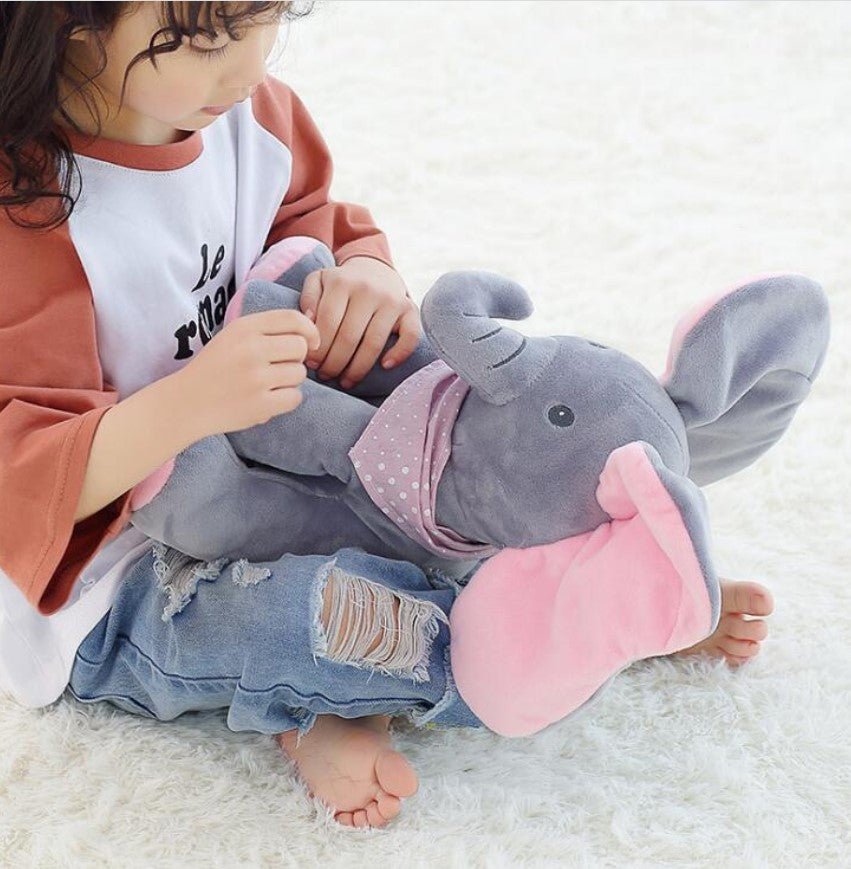 Jucarie interactiva elefant, peek a boo, canta si vorbeste, limba engleza, roz - BUZ.RO