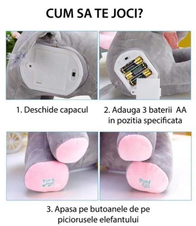 Jucarie interactiva elefant, peek a boo, canta si vorbeste, limba engleza, roz - BUZ.RO