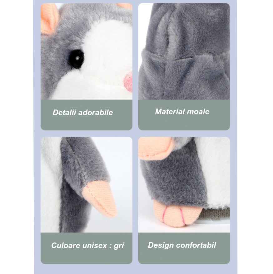 Jucarie interactiva, hamster vorbitor, bebelusi, copii, din plus, educativa, inregistreaza si reda vocea, imitator, gri