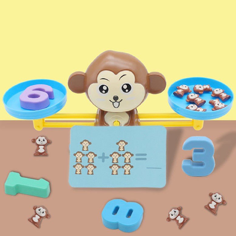 Jucarie interactiva, jocuri educative, forma maimuta, cu balanta, 65 piese, colorate - BUZ.RO