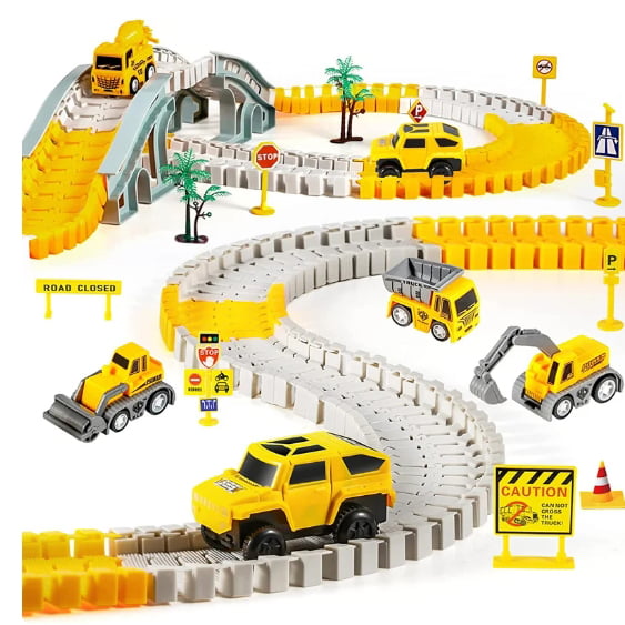 Set pista curse, 346 piese flexibile, jucarie interactiva, cu masini, jucarii baieti si fete, + 3 ani, montessori