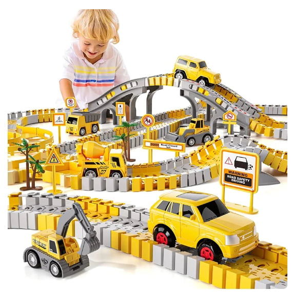 Set pista curse, 346 piese flexibile, jucarie interactiva, cu masini, jucarii baieti si fete, + 3 ani, montessori