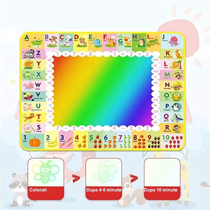 Jucarie interactiva si educativa, covorasul magic, picteaza, deseneaza si coloreaza cu apa, 120 x 89 cm