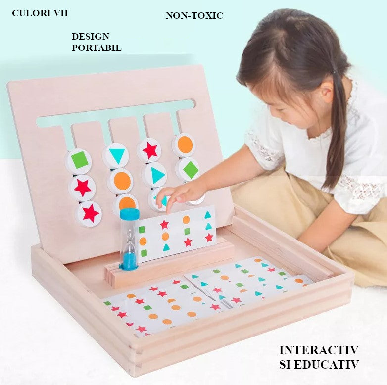Jucarie intractiva si educativa puzzle Montessori, joc de culoare, orientare, logica, sortare dupa model, din lemn