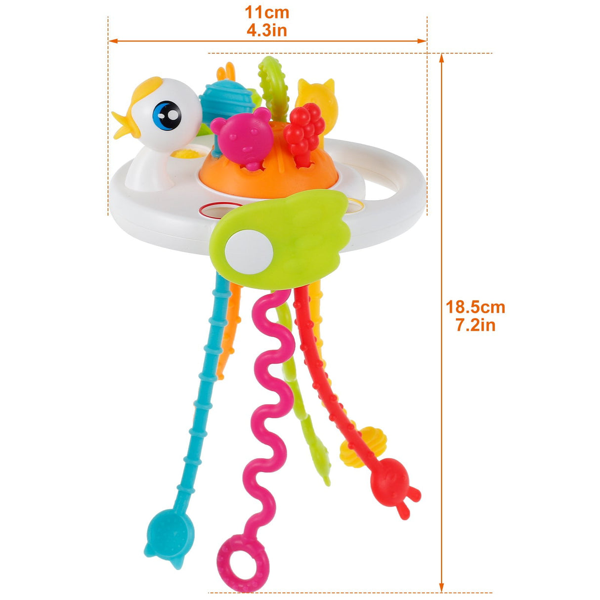 Jucarie senzoriala, motricitate, jucarie bebelusi, cu snur, jucarie dentitie, model cu ratusca, alb, montessori