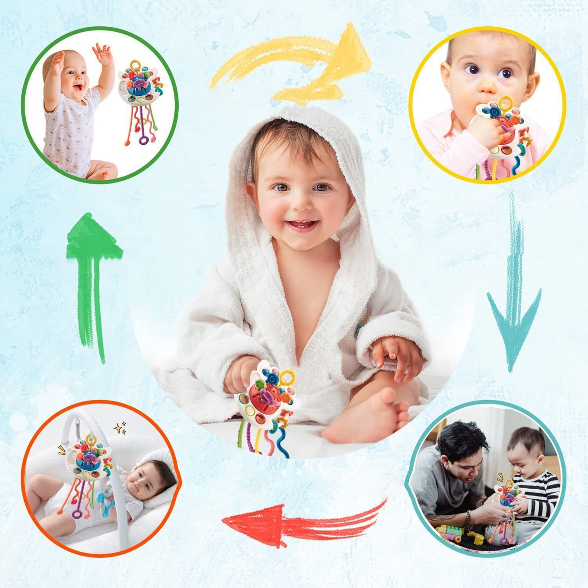 Jucarie senzoriala, motricitate bebelusi, jucarie dentitie, model ozn, caracatita silicon, alb, montessori - BUZ.RO