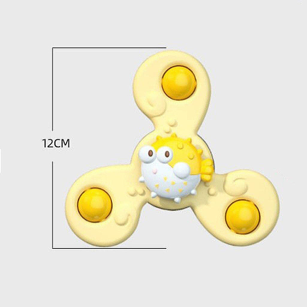Jucarie spinner cu ventuza, spinner bebelusi, pentru 1-3 ani, bile zornaitoare, margini rotunde, galben