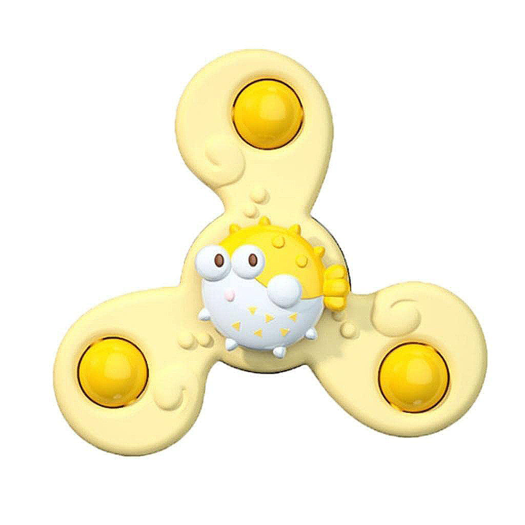 Jucarie spinner cu ventuza, spinner bebelusi, pentru 1-3 ani, bile zornaitoare, margini rotunde, galben