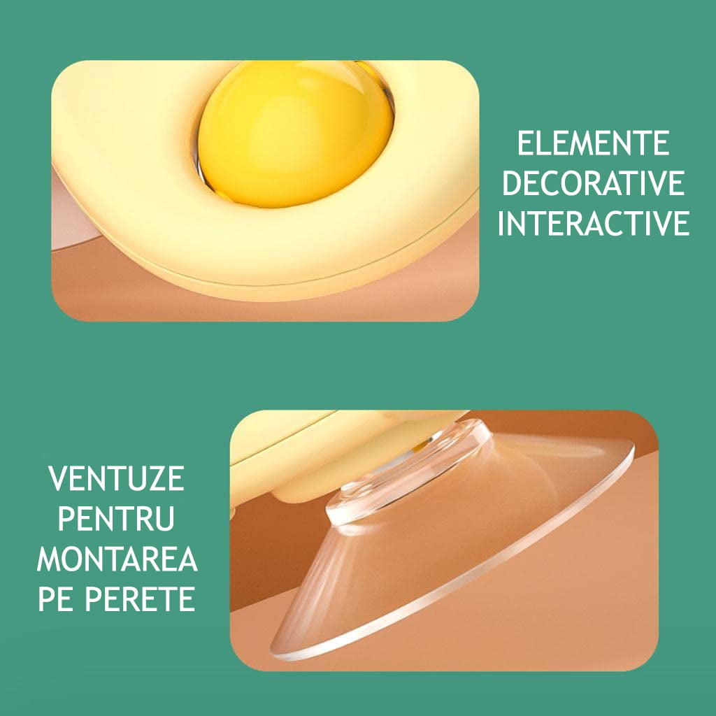 Jucarie spinner cu ventuza, spinner bebelusi, pentru 1-3 ani, bile zornaitoare, margini rotunde, galben