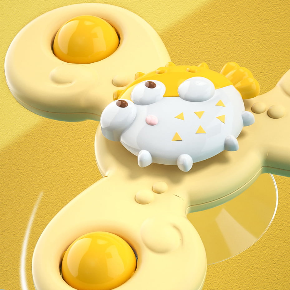 Jucarie spinner cu ventuza, spinner bebelusi, pentru 1-3 ani, bile zornaitoare, margini rotunde, galben