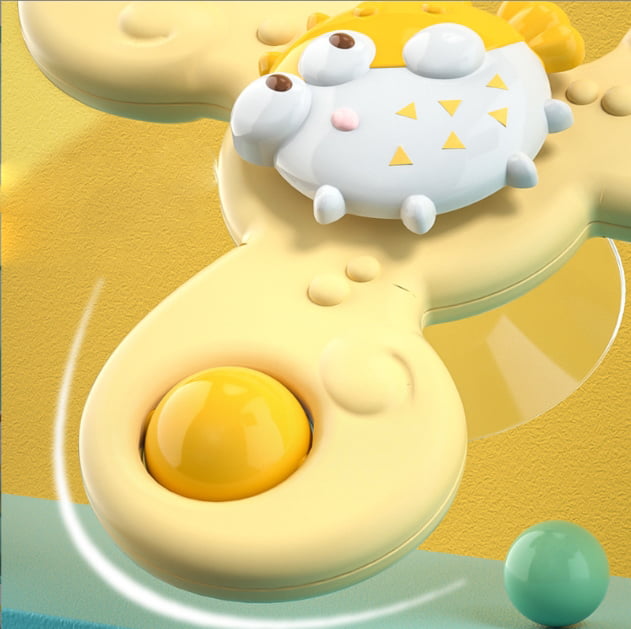 Jucarie spinner cu ventuza, spinner bebelusi, pentru 1-3 ani, bile zornaitoare, margini rotunde, galben