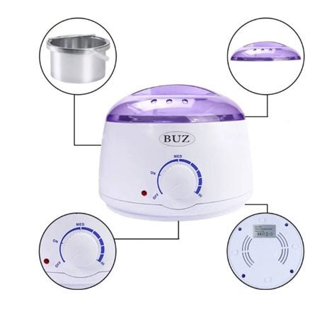 Kit epilare ceara, incalzitor ceara, ceara epilat, ceara cutie, miere, spatula lemn, ulei dupa epilare, 800ml - BUZ.RO