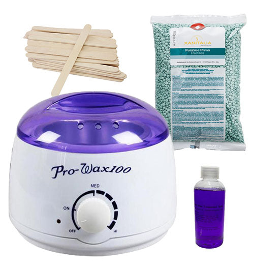 Kit epilare ceara, incalzitor ceara, ceara epilat, granule, 500gr, spatula lemn, ulei dupa epilare, traditionala, verde, aloe vera