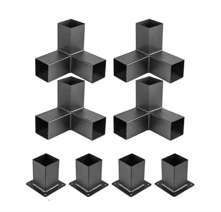 Kit pergola 3x4 M, structura metalica, conectori pergola/garaj, 8 conectori metal, culoare neagra, 100x100mm - BUZ.RO