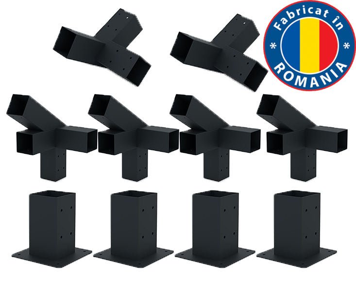 Kit pergola, structura metalica, conectori pergola/garaj, 10 conectori metal, culoare neagra, 100x100mm - BUZ.RO