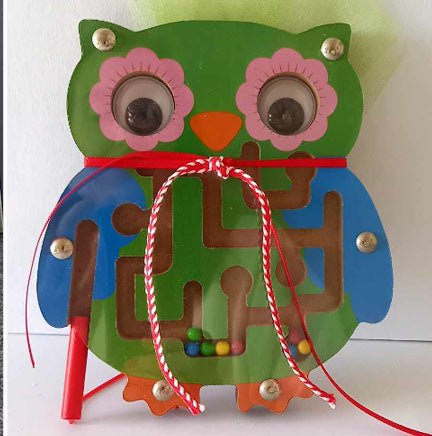 Labirint magnetic cu bile, bufnita, jucarie copii, jucarie educativa, montessori, verde - BUZ.RO