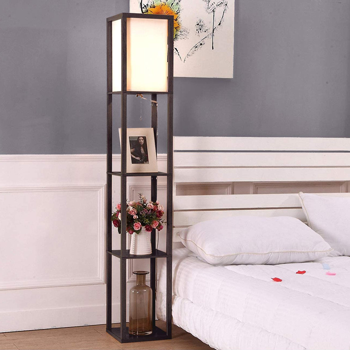 Lampa de podea din metal cu 3 polite integrate, lumina calda, rece si neutra, design modern, 160x26x26 cm, 40W