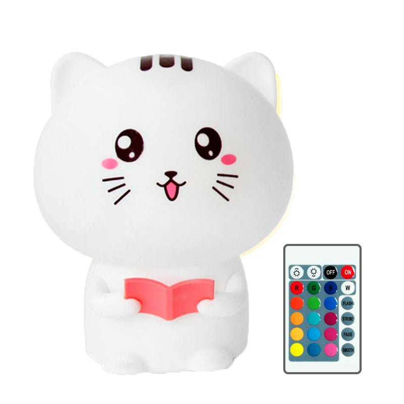 Lampa de silicon moale reincarcabila, LED, multicolor, pisicuta vorbitoare, control tactil sau telecomanda, interactiva, roz - BUZ.RO