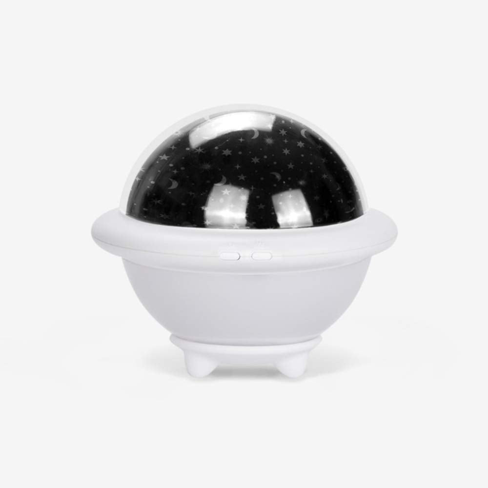 Lampa de veghe OZN portabila cu LEDuri pentru copii, cu proiector, 3 culori, lumina reglabila, 3 filme de proiectie, USB, alb - BUZ.RO