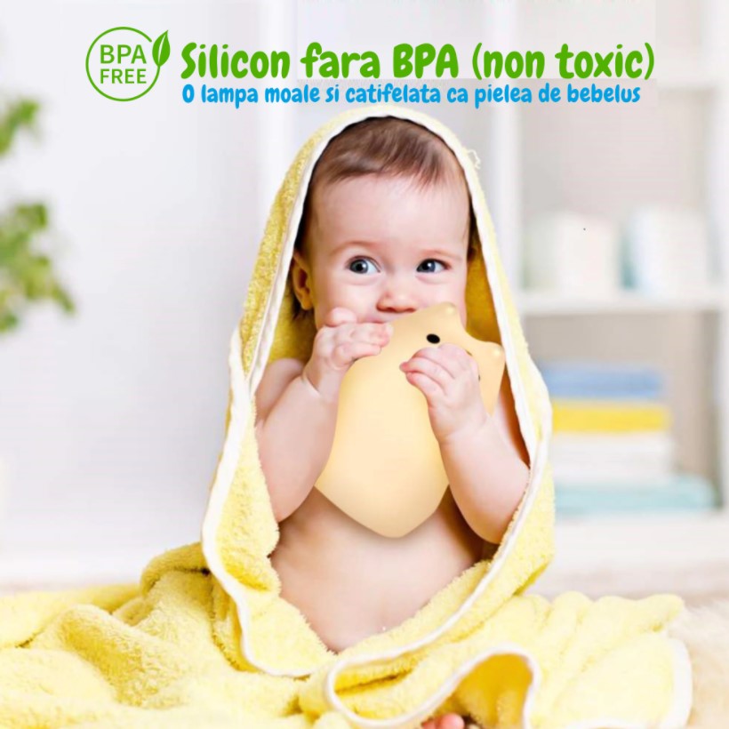 Lampa de veghe portabila cu 7 culori de LEDuri, silicon BPA-free, USB, touch-control, temporizator, lampa de noapte pisicuta fericita