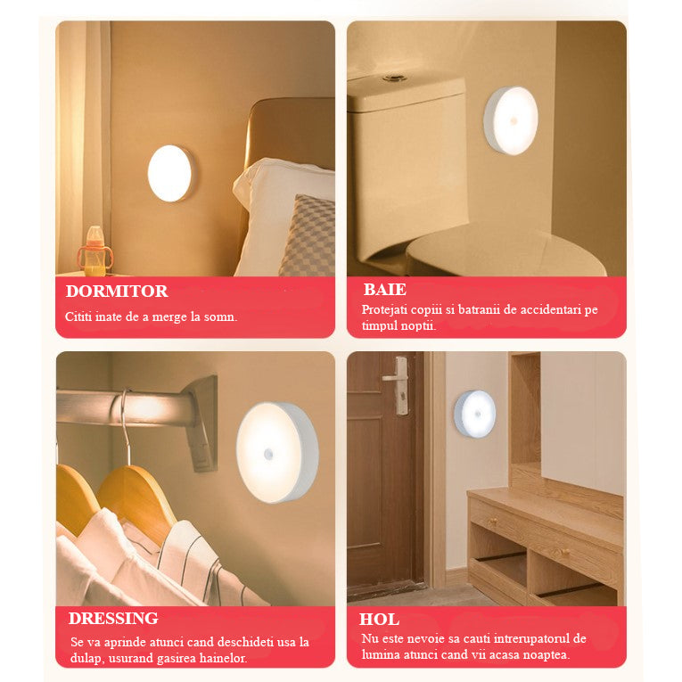 Lampa LED cu senzori de miscare, incarcare USB, portabila, pentru dressing, hol, scari, dulap de bucatarie, garaj, camera bebelusului, lumina calda