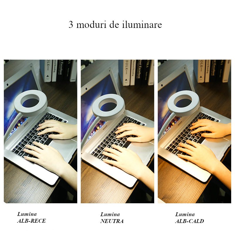 Lampa LED de birou, cu clema, 3 intensitati lumina 4000K, reglabila, flexibila, 360 grade, neagra - BUZ.RO