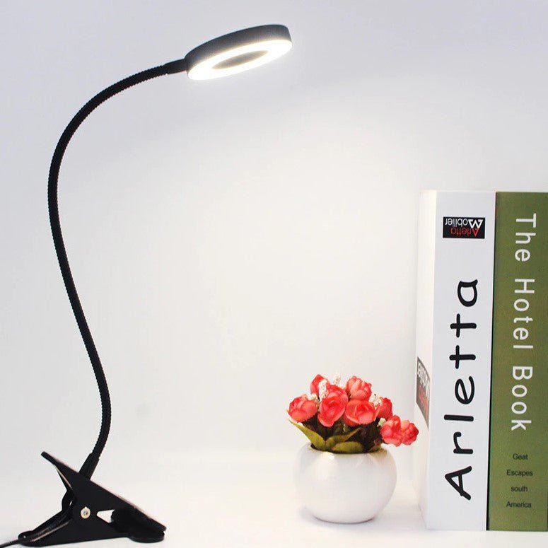 Lampa LED de birou, cu clema, 3 intensitati lumina 4000K, reglabila, flexibila, 360 grade, neagra - BUZ.RO