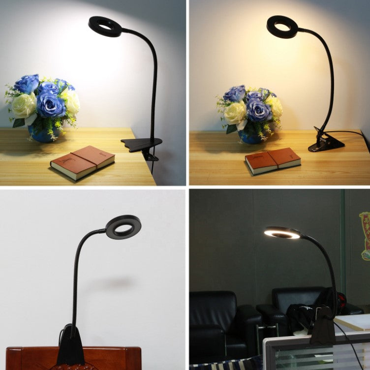 Lampa LED de birou, cu clema, 3 intensitati lumina 4000K, reglabila, flexibila, 360 grade, neagra