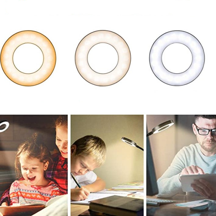 Lampa LED de birou, cu clema, 3 intensitati lumina 4000K, reglabila, flexibila, 360 grade, neagra