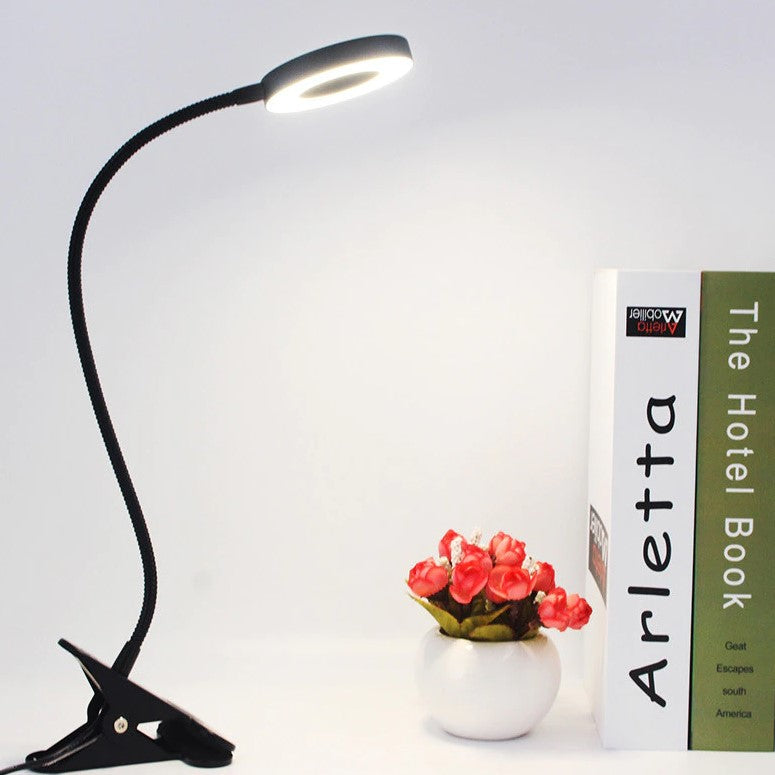 Lampa LED de birou, cu clema, 3 intensitati lumina 4000K, reglabila, flexibila, 360 grade, neagra