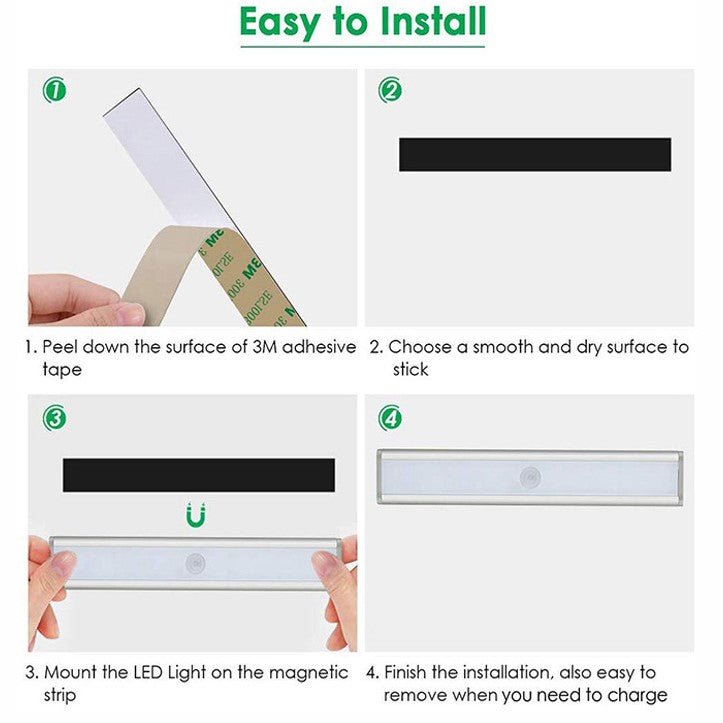 Lampa LED inteligenta, cu senzori de miscare, incarcare USB, magnetica, cu telecomanda, pentru dressing, hol, scari, dulap de bucatarie, baie, garaj, 40 LED - uri, alb rece - BUZ.RO