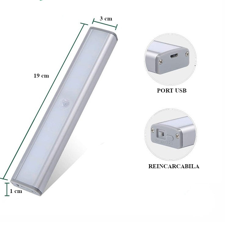 Lampa LED inteligenta, cu senzori de miscare, incarcare USB, magnetica, cu telecomanda, pentru dressing, hol, scari, dulap de bucatarie, baie, garaj, 40 LED-uri, alb rece