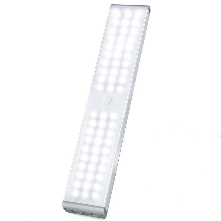 Lampa LED inteligenta, cu senzori de miscare, incarcare USB, magnetica, cu telecomanda, pentru dressing, hol, scari, dulap de bucatarie, baie, garaj, 60 LED - uri, alb rece, buz - BUZ.RO