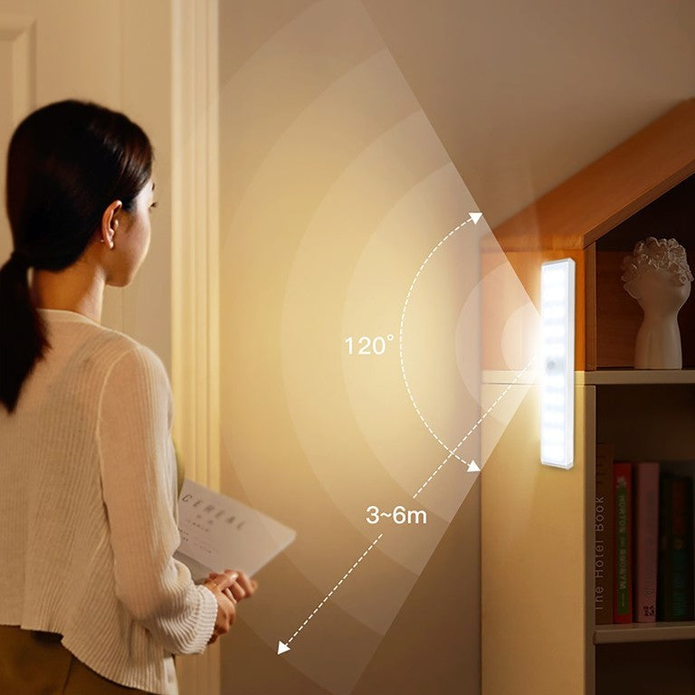 Lampa LED inteligenta, cu senzori de miscare, incarcare USB, magnetica, cu telecomanda, pentru dressing, hol, scari, dulap de bucatarie, baie, garaj, 80 LED-uri, alb rece