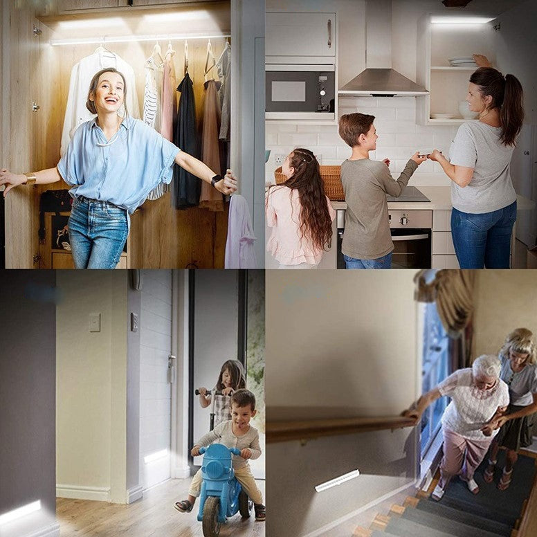 Lampa LED inteligenta, cu senzori de miscare, incarcare USB, magnetica, cu telecomanda, pentru dressing, hol, scari, dulap de bucatarie, baie, garaj, 80 LED-uri, alb rece