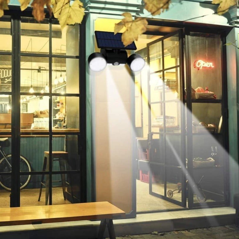 Lampa solara dubla, adjustabila cu 30 leduri, 3 tipuri de iluminare, IP65 si senzor de miscare