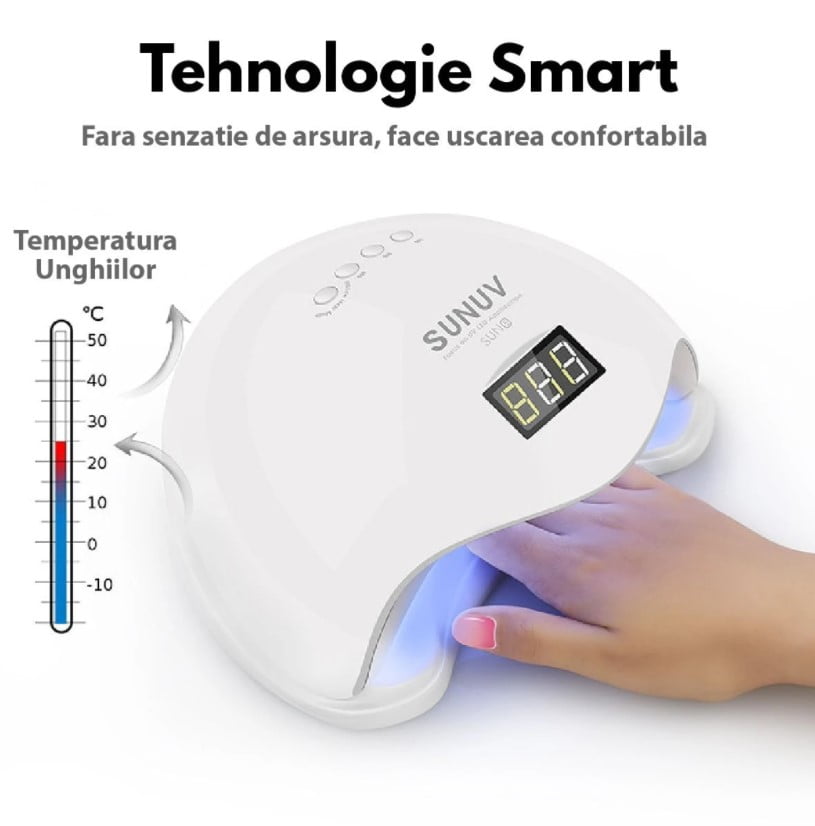 Lampa Unghii LED UV SUN 5 – 48W, Timer, Senzor Automat, Afișaj LCD - BUZ.RO