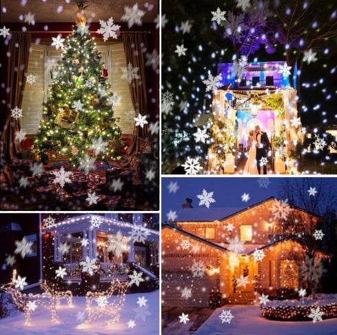 Laser exterior cu efect de craciun, fulgi albi curgatori, ip65