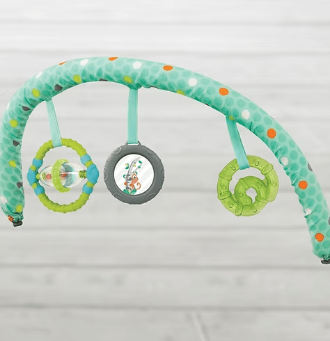 Leagan electric pentru bebe, cu vibratii si melodii, bara de activitati, ham reglabil, culoare gri turcoaz - BUZ.RO
