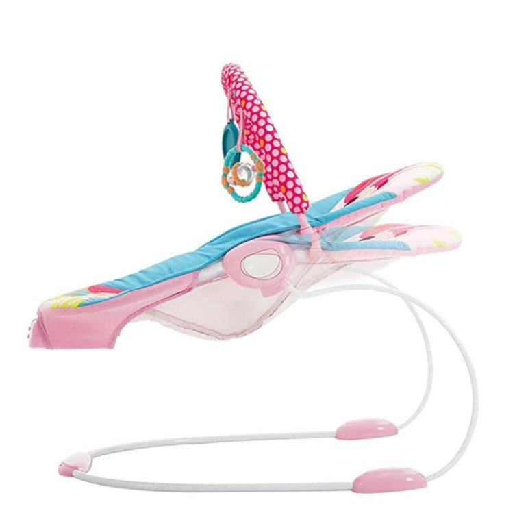 Leagan electric pentru bebe, cu vibratii si melodii, bara de activitati, ham reglabil, roz - BUZ.RO