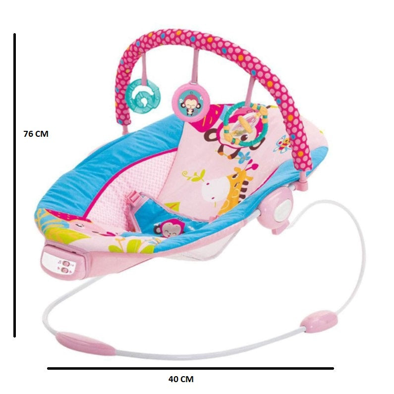 Leagan electric pentru bebe, cu vibratii si melodii, bara de activitati, ham reglabil, roz