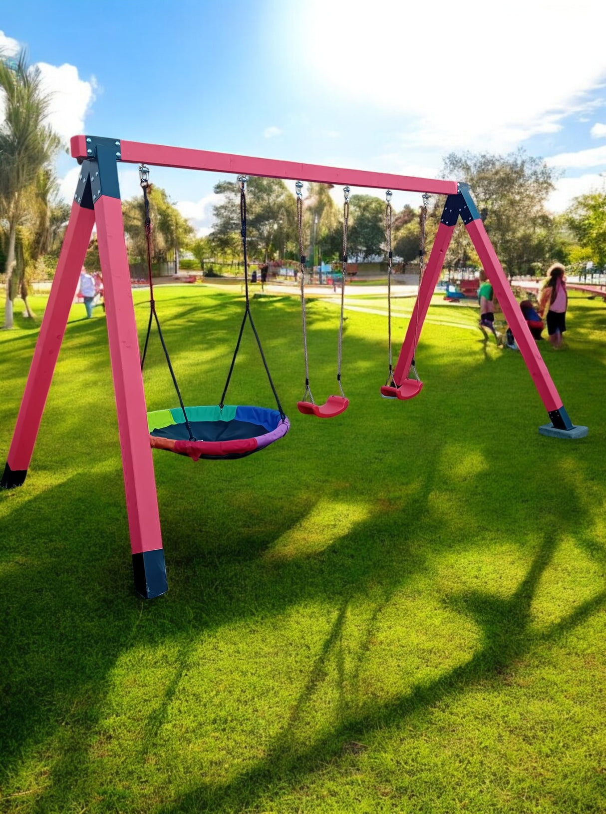 Leagan gradina cu 3 locuri, complex de leagane copii, set de joaca din lemn ,imbinari metalice sistem de ancorare, rezistent 150kg