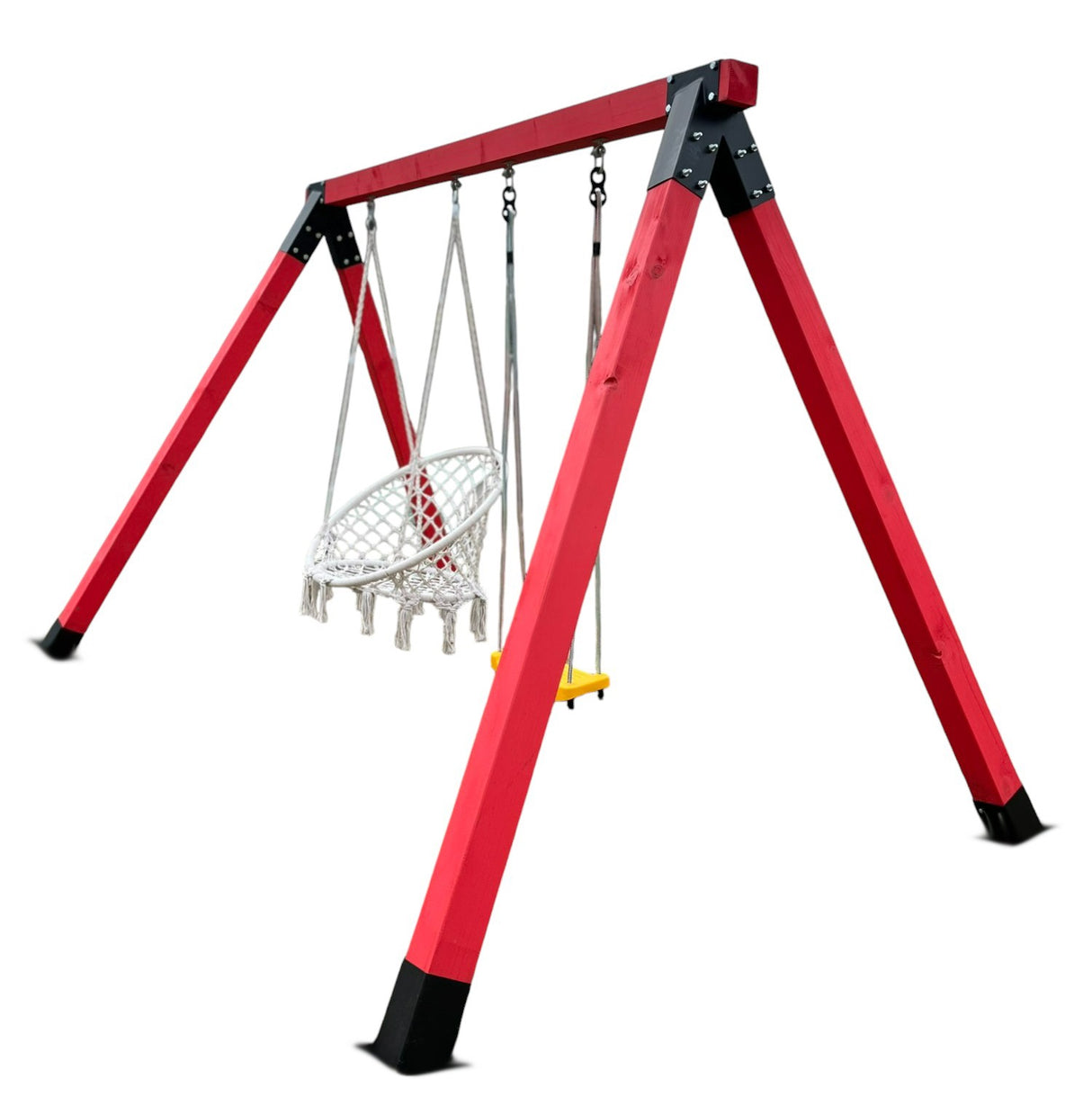 Leagan gradina, complex de leagane copii, set de joaca din lemn cu imbinari metalice si sistem de ancorare, rezistent pana la 150kg