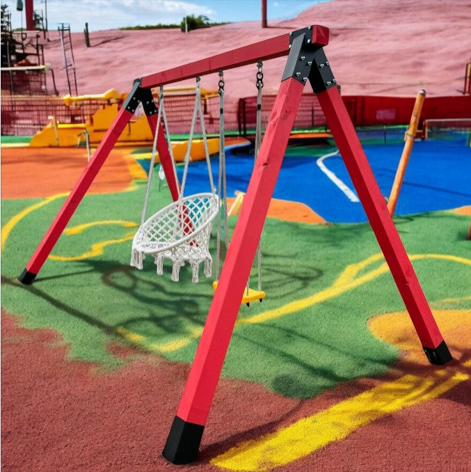 Leagan gradina, complex de leagane copii, set de joaca din lemn cu imbinari metalice si sistem de ancorare, rezistent pana la 150kg