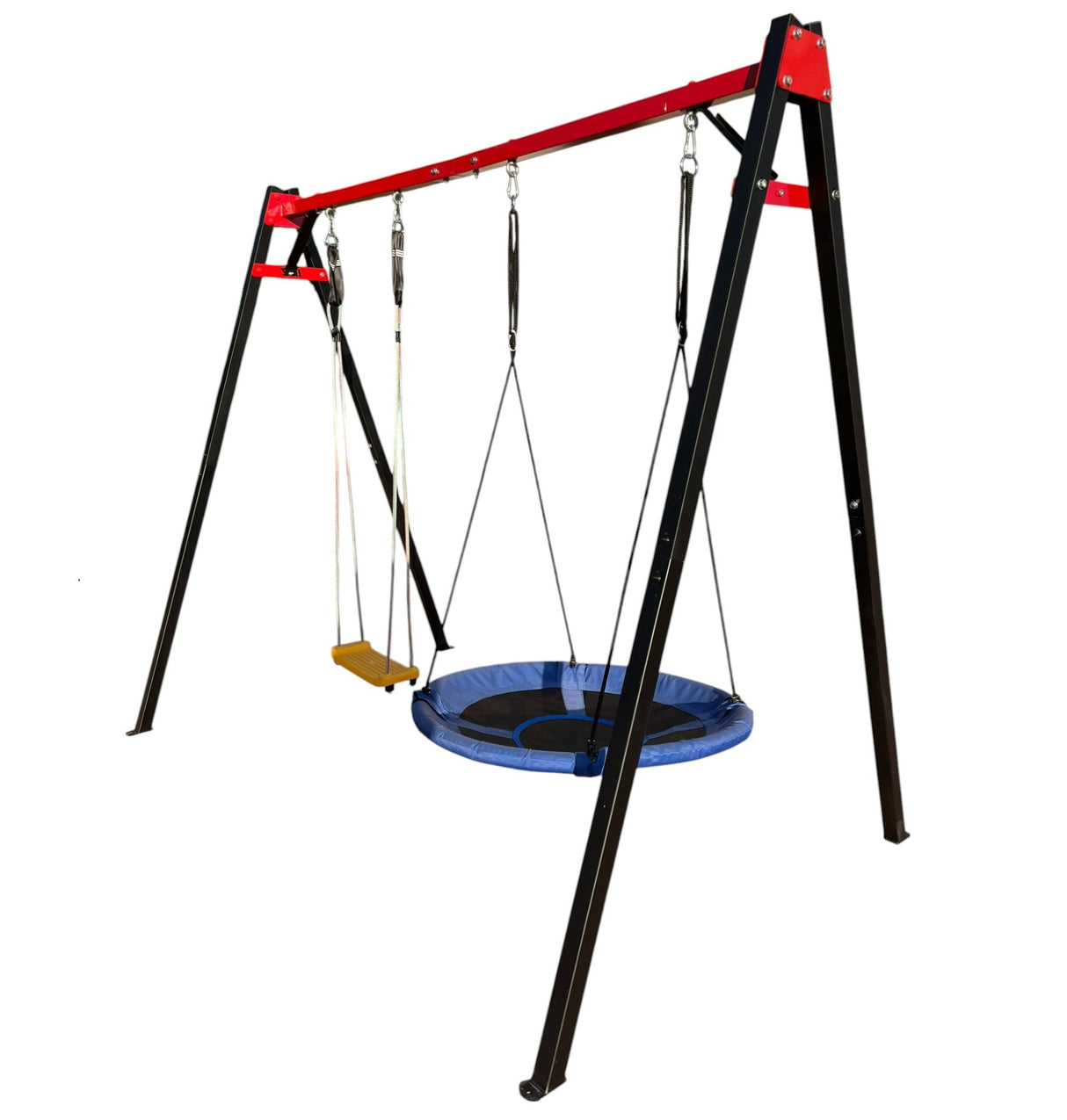 Leagan gradina copii/adulti, balansoar dublu de curte, metalic, cu accesorii incluse, cuib suspendat, 2,4x2,1m - BUZ.RO