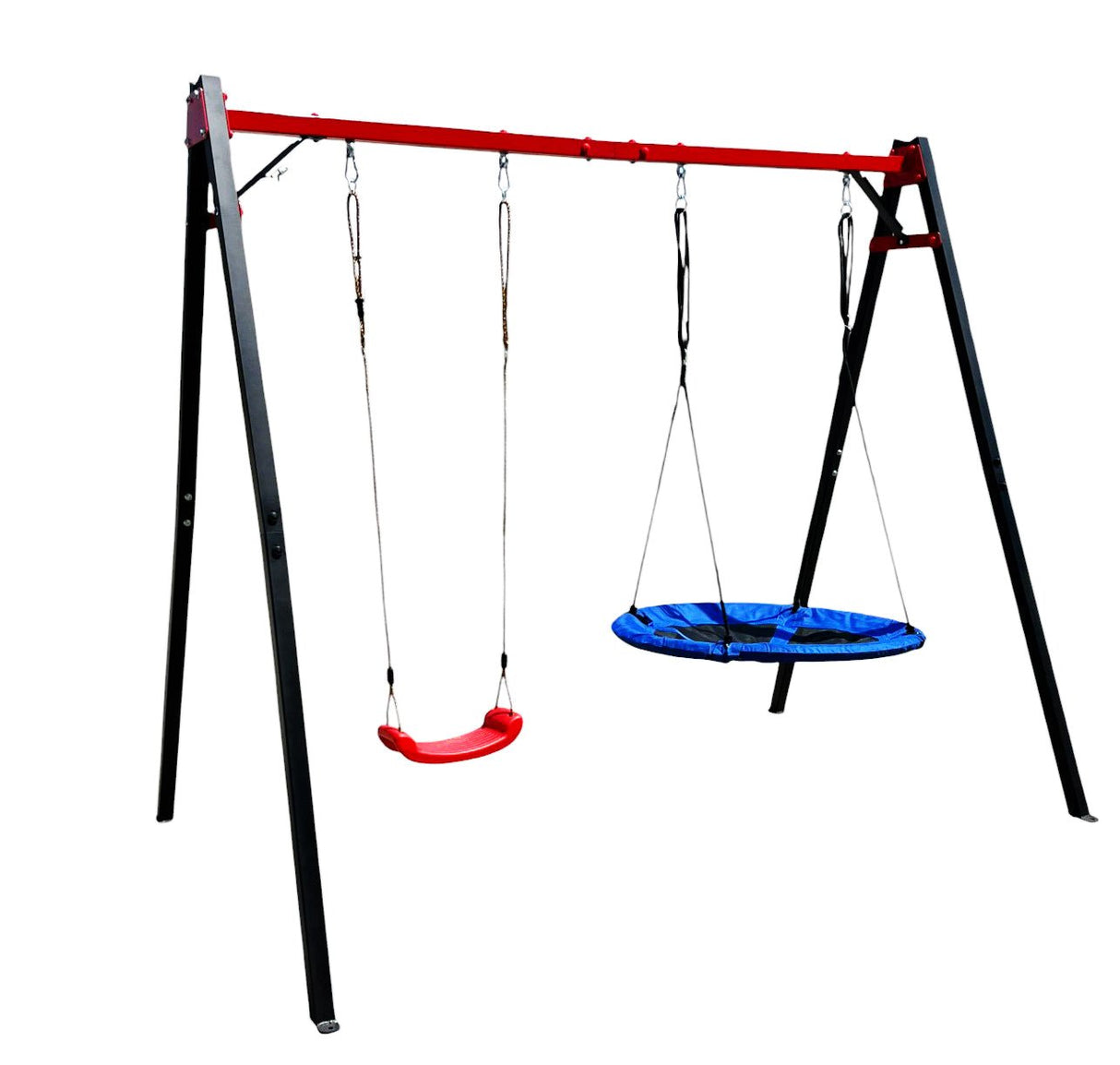 Leagan gradina copii/adulti, balansoar dublu de curte, metalic, cu accesorii incluse, cuib suspendat, 2,4x2,1m - BUZ.RO