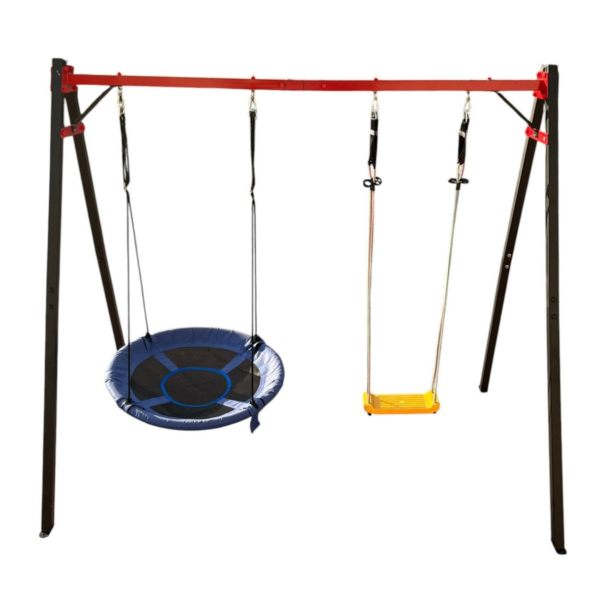 Leagan gradina copii/adulti, balansoar dublu de curte, metalic, cu accesorii incluse, cuib suspendat, 2,4x2,1m - BUZ.RO