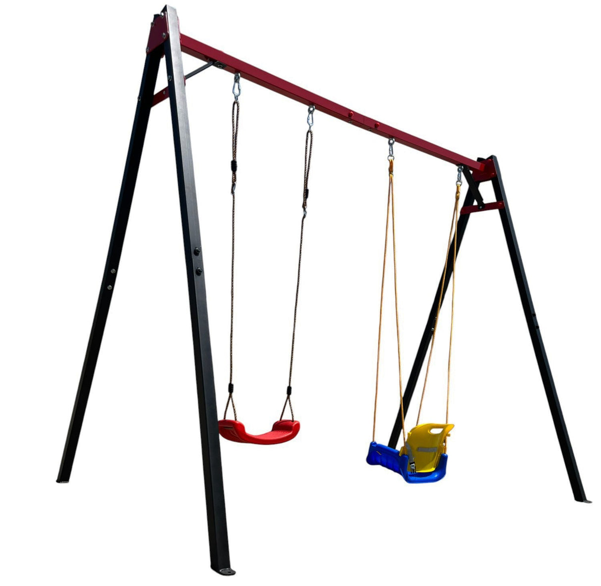 Leagan gradina copii/adulti, balansoar dublu de curte, metalic, cu accesorii incluse, cuib suspendat, 2,4x2,1m - BUZ.RO